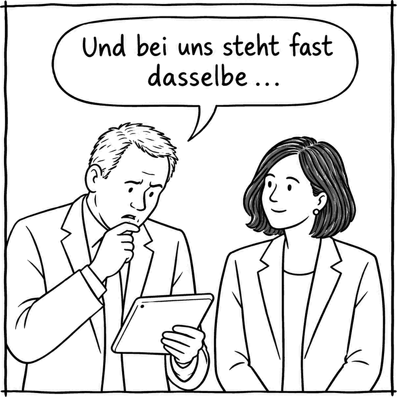 Der Verhandler beugt sich über das Tablet: „Und bei uns steht fast dasselbe …“